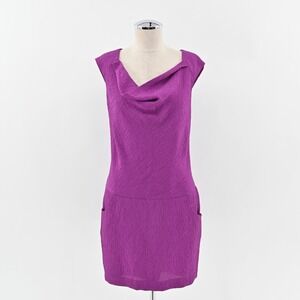 Black Halo‎ Ford Mini Dress Size 8 Purple Cowl Neck Sleeveless Drop Waist Pocket